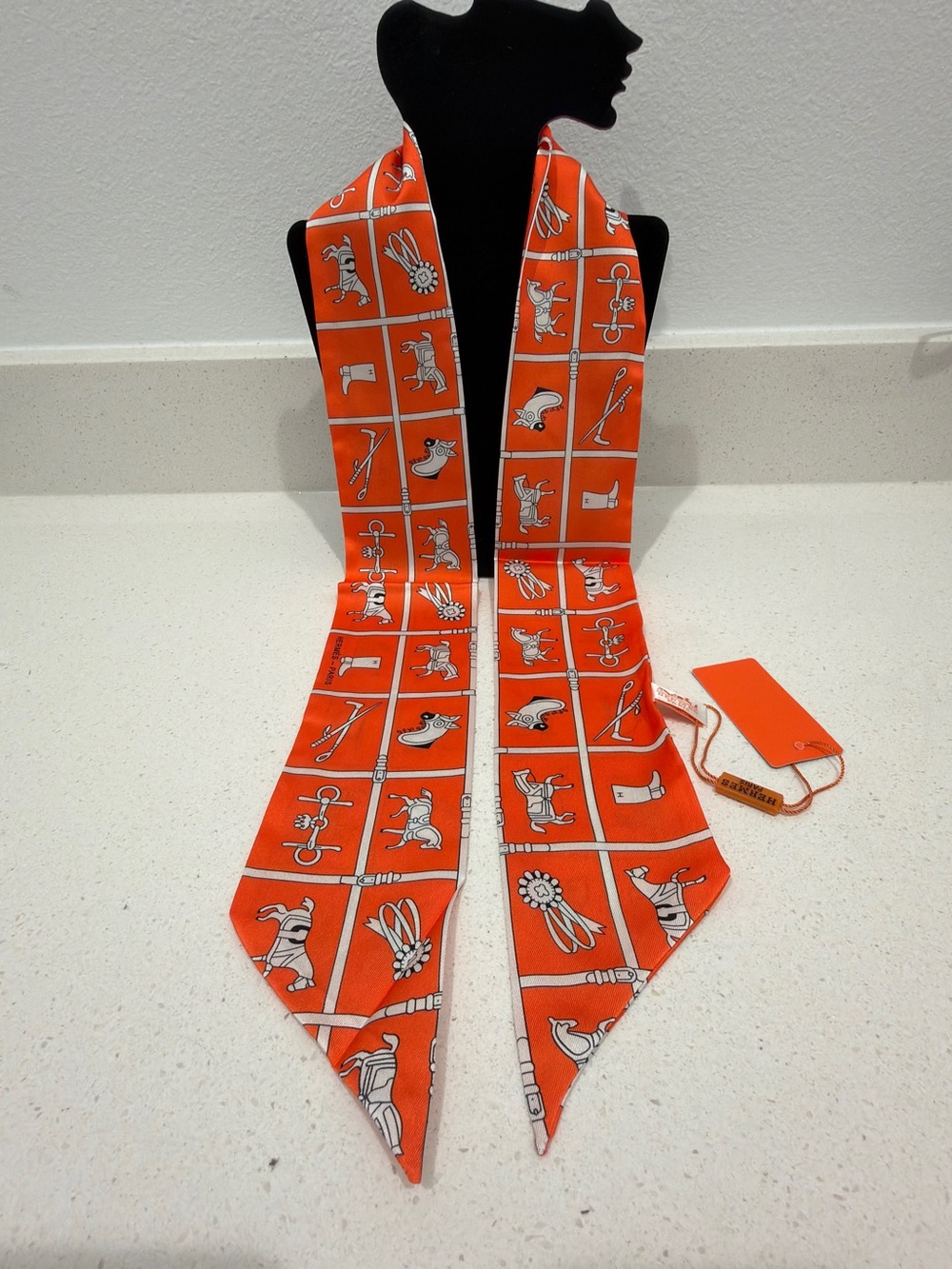 Silk Orange Printed Skinny Scarf - Women Accessories